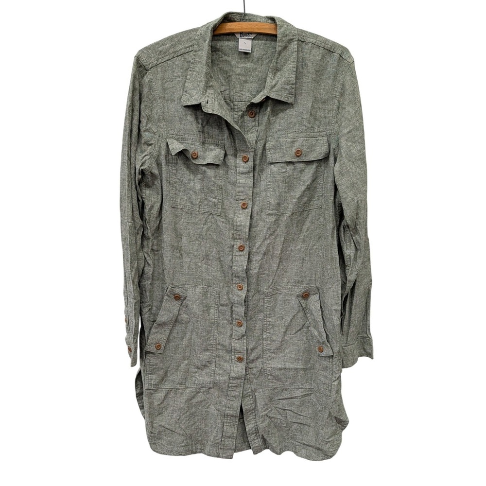 Duluth Trading Co. Women's Green Hemp Organic Cotton Utility Shirt Dress- L